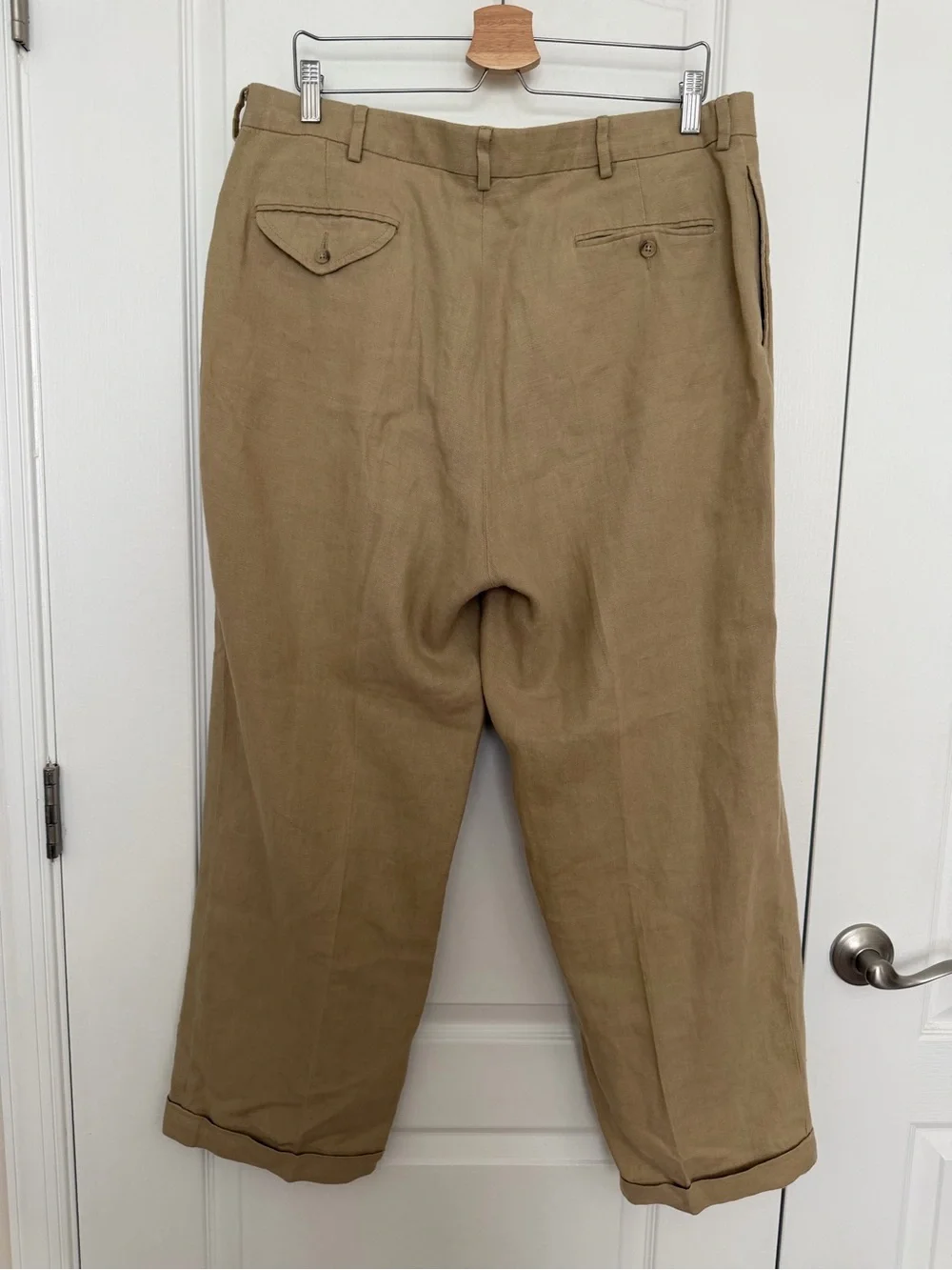 EUC Vintage Polo Ralph Lauren Men's Casual Pleated 100% Linen Pants-Tan 36 X 30